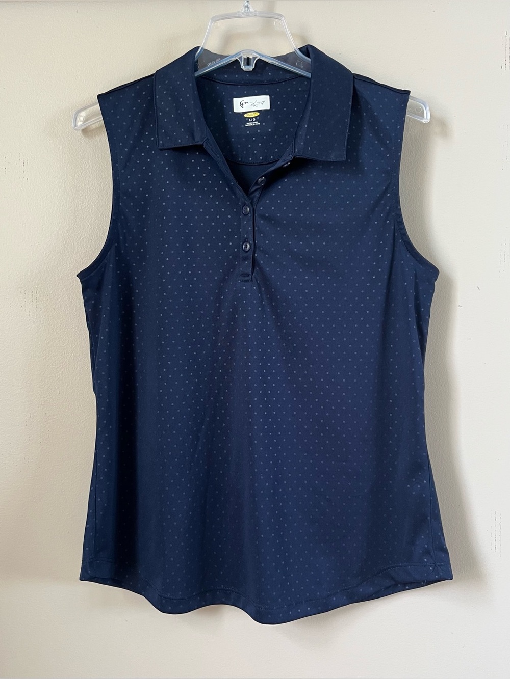 Greg Norman Women's Navy Blue Polka Dot Sleeveless Golf Polo Shirt Large - Picture 3 of 11